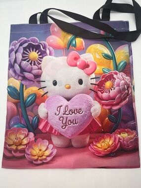 Hello Kitty Pink, Purple & Yellow Floral Tote with Plush Heart